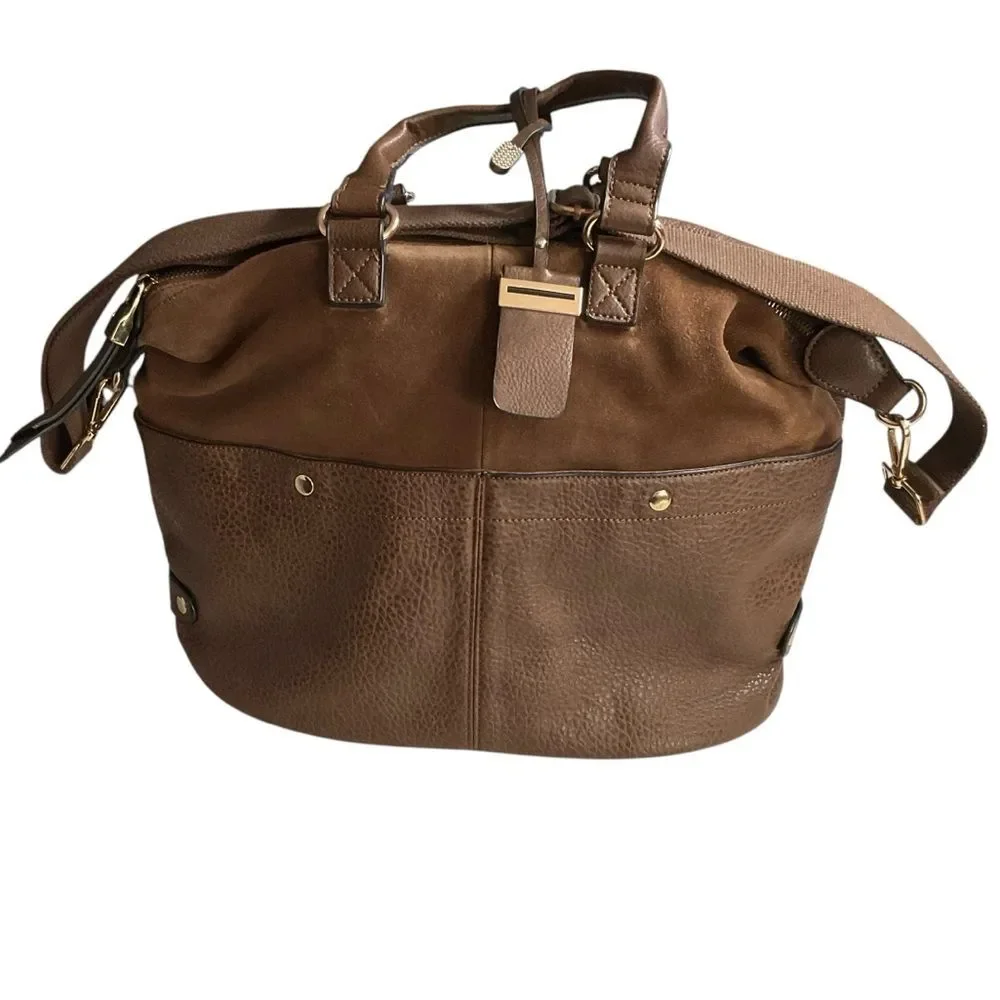 Unbranded Mixed Material Brown Satchel Handbag Detachable Strap Crossbody Bag